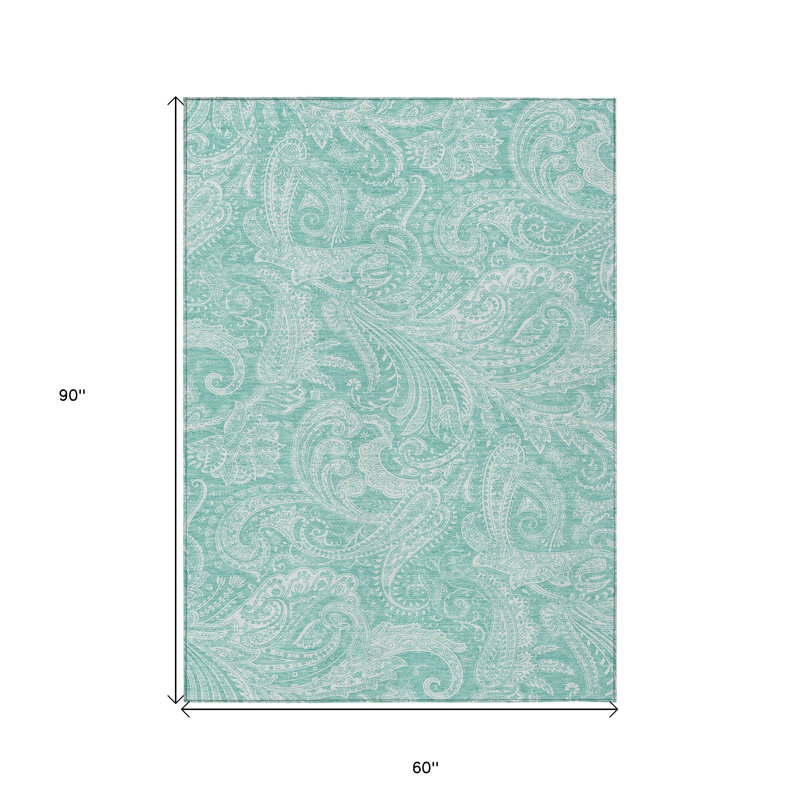 Tapis bleu sarcelle et ivoire lavable à l'extérieur 5 pi x 8 pi bleu sarcelle et ivoire