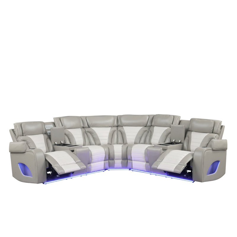 Canapé modulaire inclinable gris Power Ibiza, Cuir gris