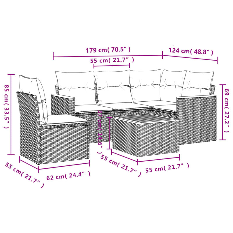 Ensemble de canapés de patio 10 pièces avec coussins 10 po Modern