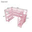 Lit mezzanine double avec escalier et garde-robe, lit mezzanine en métal avec bureau, tablettes de rangement, lumières DEL et station de charge-133273058