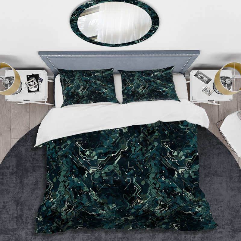 Cyber Camo Nexus - Ensemble de housse de couette abstrait - Microfibre de polyester