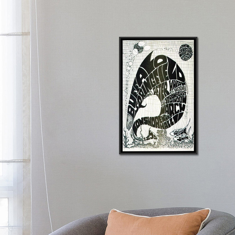 «Vintage Big Fish Concerts Collage», impression sur toile, H 26 po x l 18 po x P 1,5 po, Toile avec cadre noir, Pas de tapis
