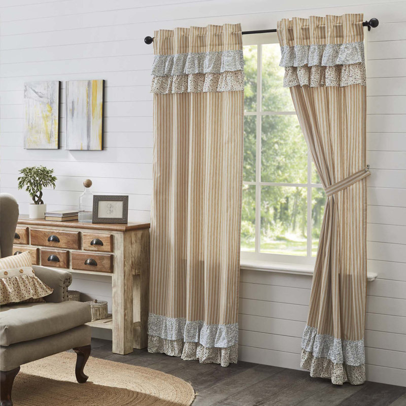 Louann 100% Cotton Room Darkening Curtain Panel Pair, 40" W x 84" L, Gold/ Navy/ Crème