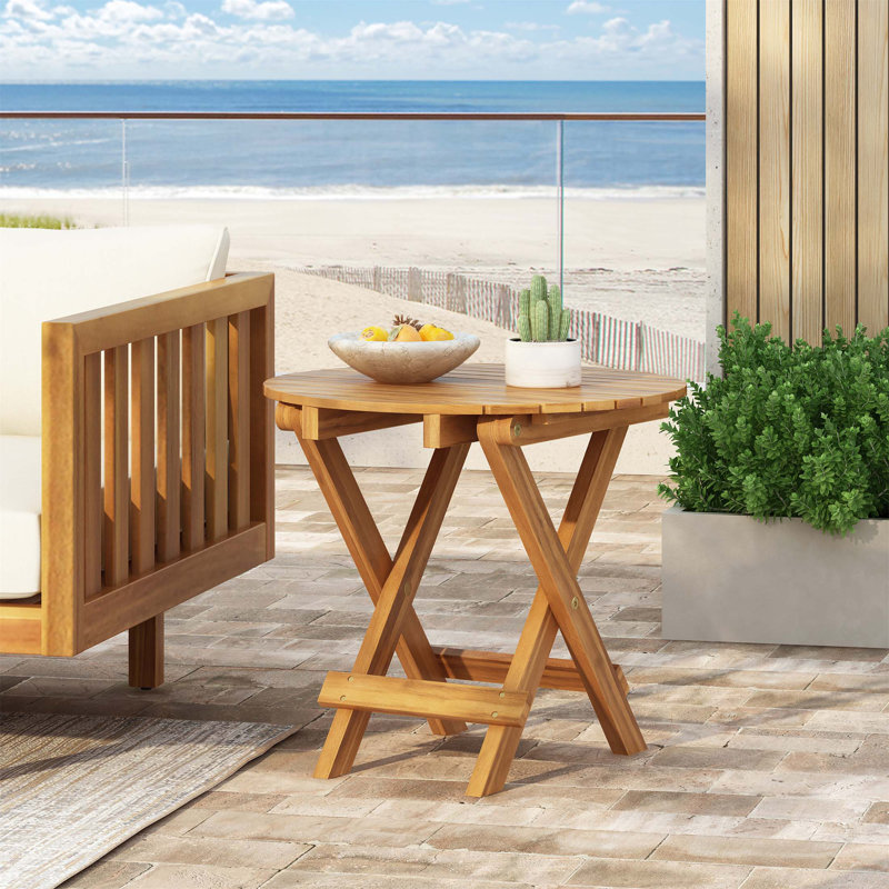 Table d'appoint polyvalente pliable en bois d'acacia pour l'extérieur et l'intérieur