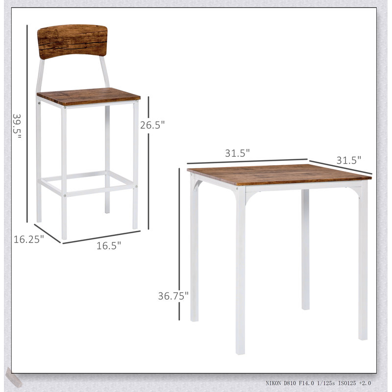 Ensemble de table de salle à manger 3 pièces à hauteur de comptoir avec tabourets, parfait pour les petits espaces et l'utilisation quotidienne