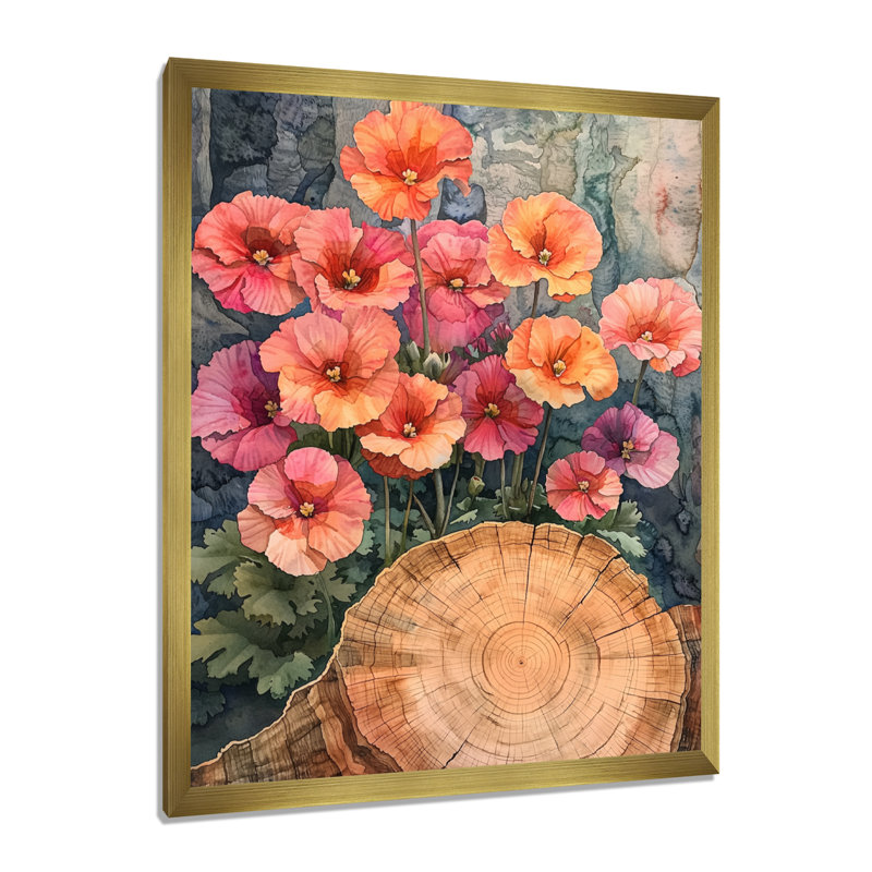 Glenny - impressions sur toile florales, 32" H x 16" W, Gold, Picture Framed