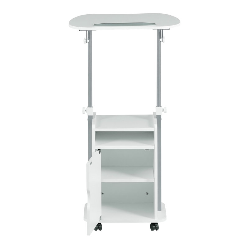 Chariot pour ordinateur portable ajustable avec rangement, White