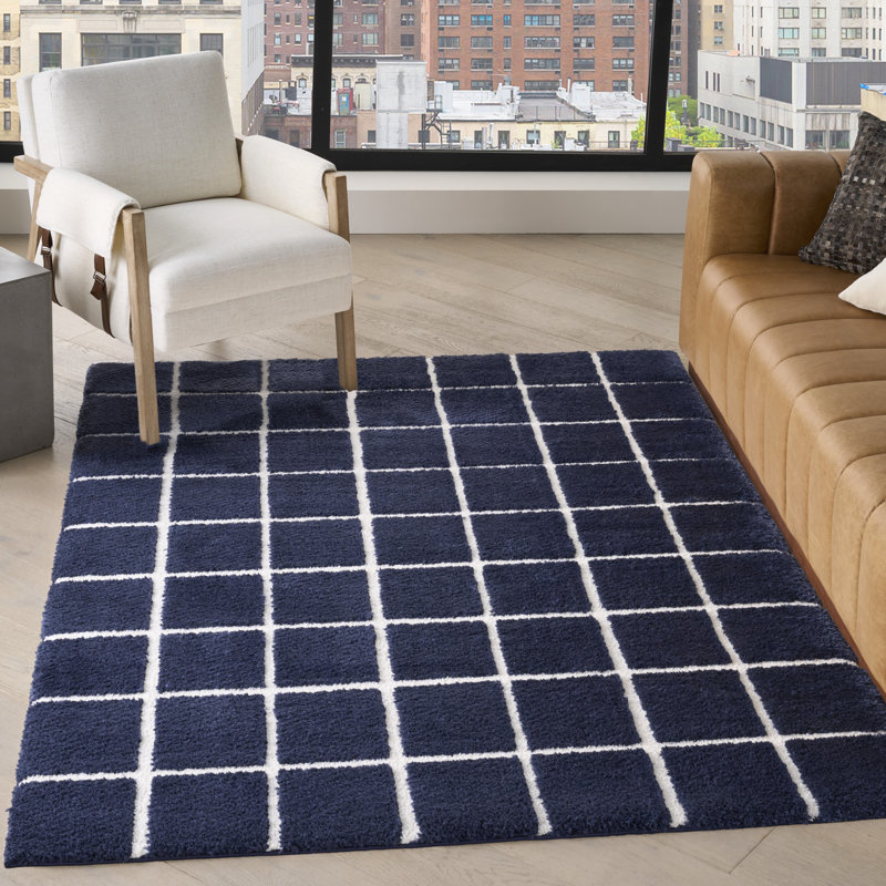 DKNY West End Ave Navy Ivory Modern Indoor Rug, Rectangle 3'11" x 5'11"