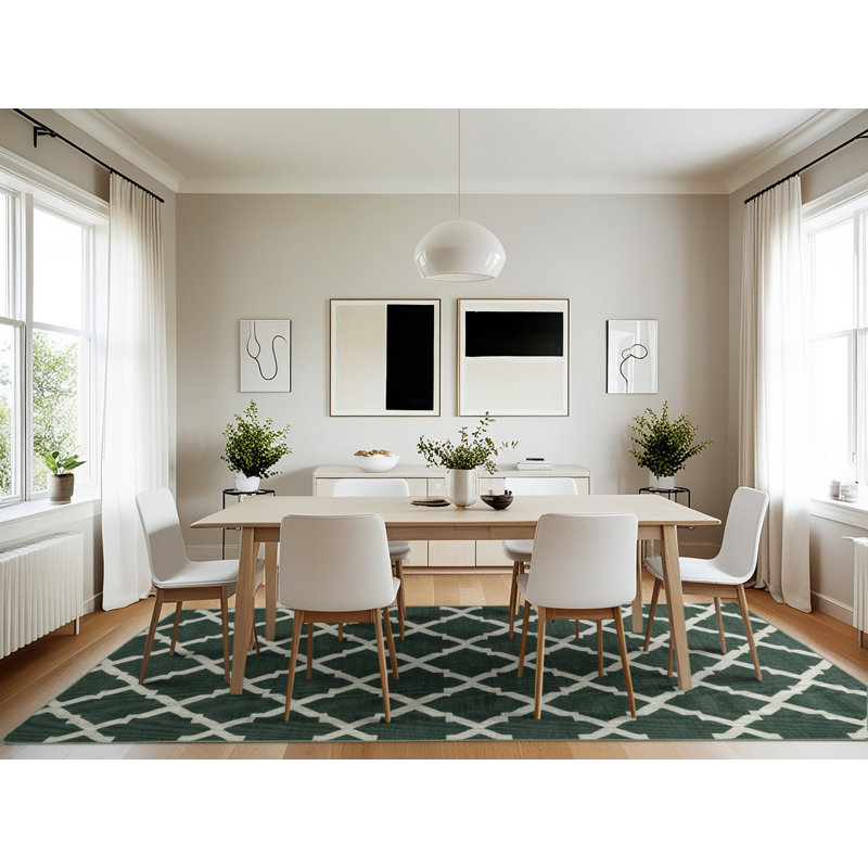 Machine Washable Trellis Green Area Rug, Rectangle 7' x 10'