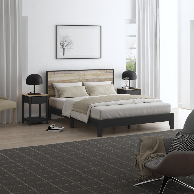 Allyannah 3 Piece Bedroom Set, PC Black/Industrial Oak