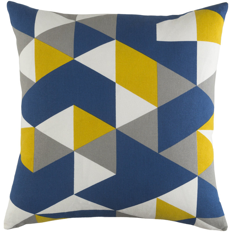 Trudy Geometric Cotton Throw Pillow, Blue/ Yellow/ Gray, Polyester/Polyfill