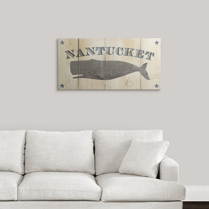 «Nantucket Whale», impression de Sultana, H 26 po x l 44 po x P 1 po, Cadre blanc