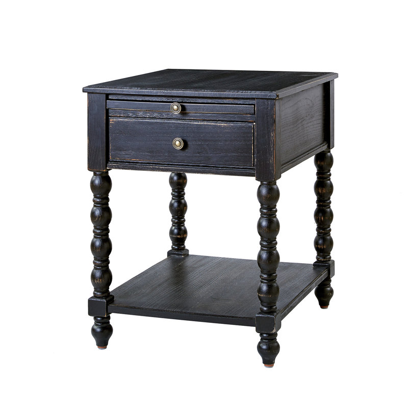 Eric 60.96cm W Traditional Soild Bedside Table with Extendable Tray, Charcoal