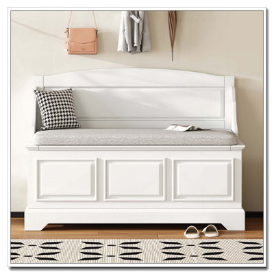 Retro Storage Bench with Soft-Close Lid and 2 Interior Compartments