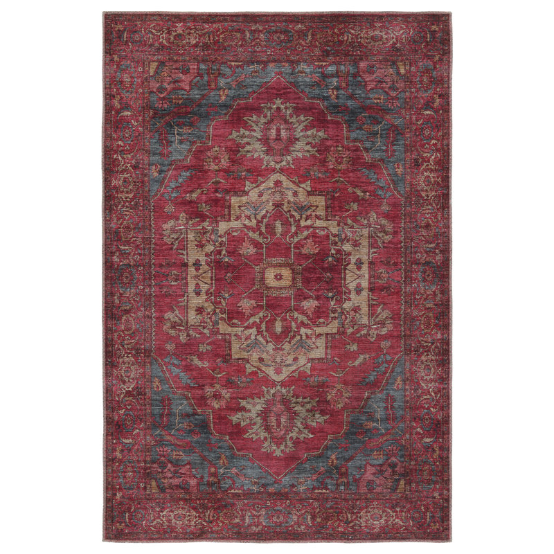 Beesley Machine Washable Red/Blue Rug, Rectangle 7'10" x 10'