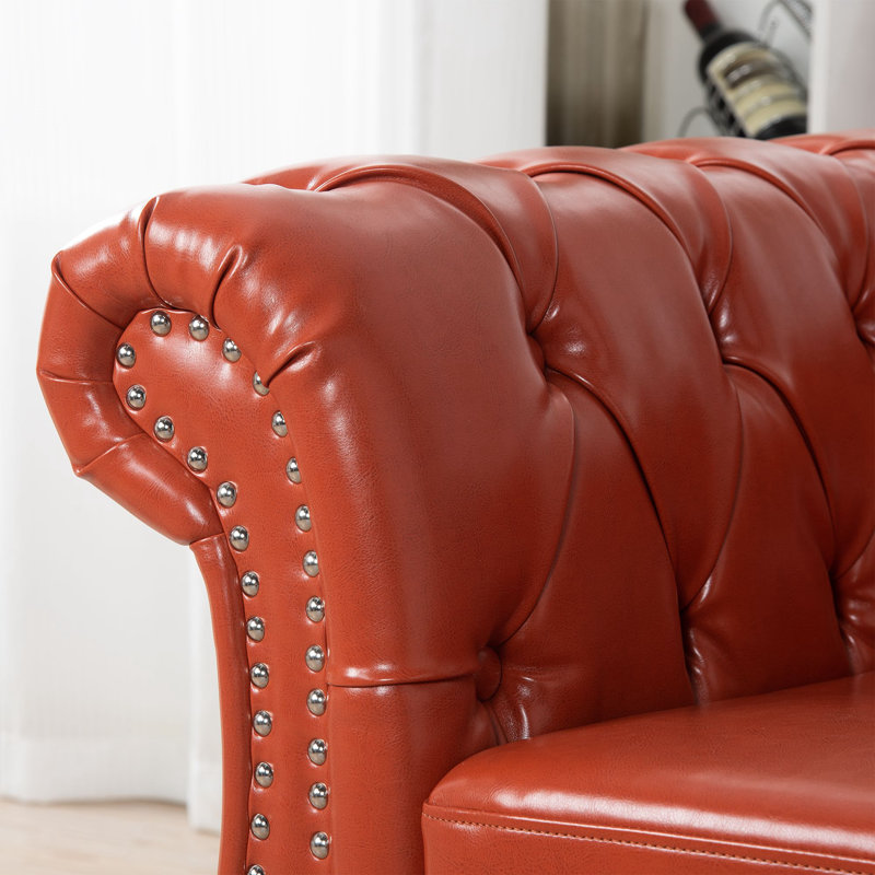 Upholstered 84.65'' Sofa, Orange Faux Leather