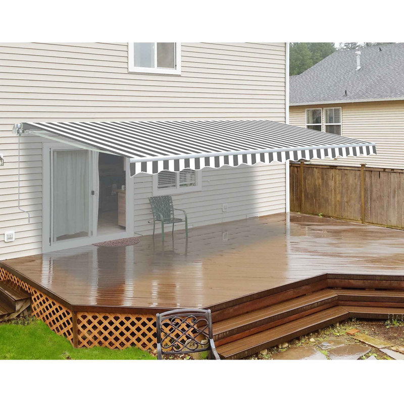 Gray and White Striped Polyester Patio Awning Fabric Replacement