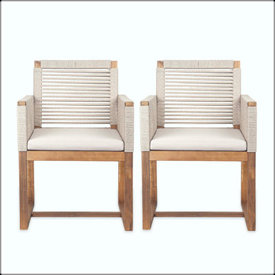 Chaise de salle à manger en bois d'acacia et corde avec coussin lavable (ensemble de 2)