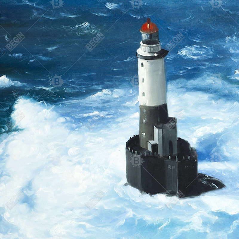 «Vagues déchaînées sur un phare»