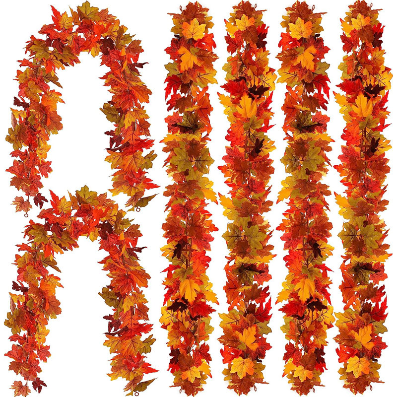 6 pièces d'automne guirlande de feuilles d'érable, 5,6 pi feuille d'érable artificielle guirlande automne vignes d'automne décorations de table pour l'Action de grâce guirlande décorations de porte d'entrée décoration d'automne