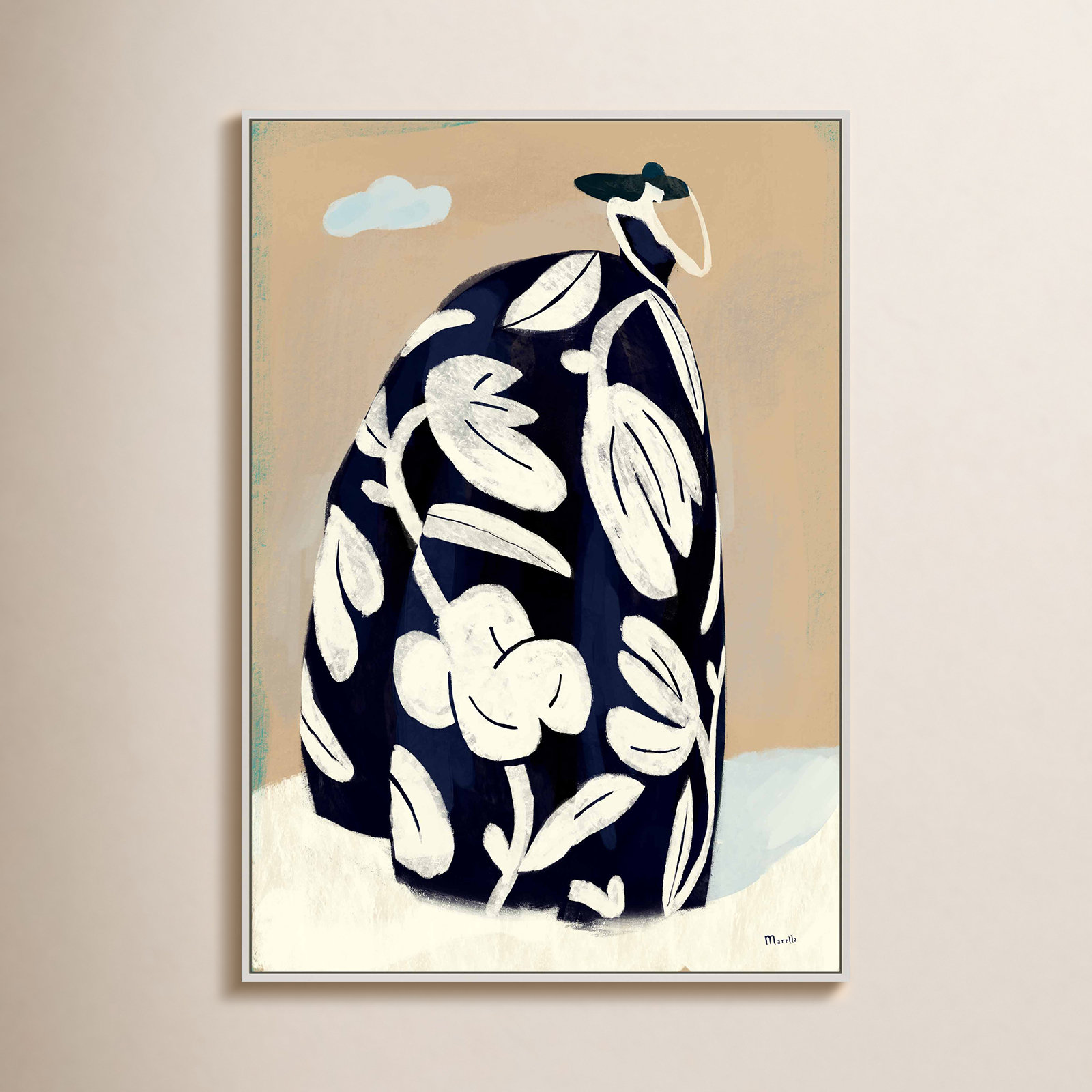 Black Dress Print by Marco Marella, 50" H x 35" W x 1.25" D, White Canvas Framed