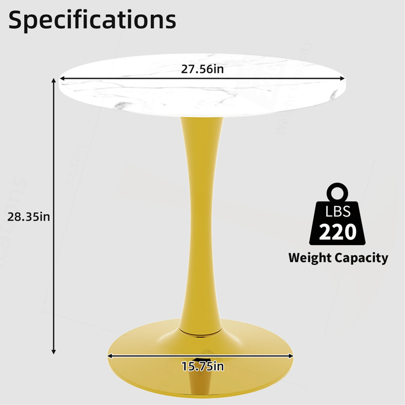 Table basse de 27,6 pouces de style Mid-Century moderne, pouvant accueillir de 2 à 4 personnes, avec un plateau de table rond en marbre, convient à divers environnements.