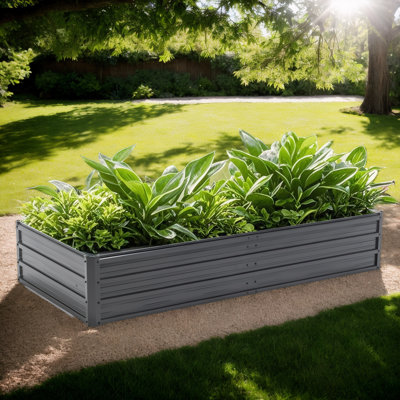 Rustproof Galvanized Steel Planter Box - 6x3x1/6x3x2/8x4x2 FT Raised Garden Bed for Herbs, Succulents, Vegetables