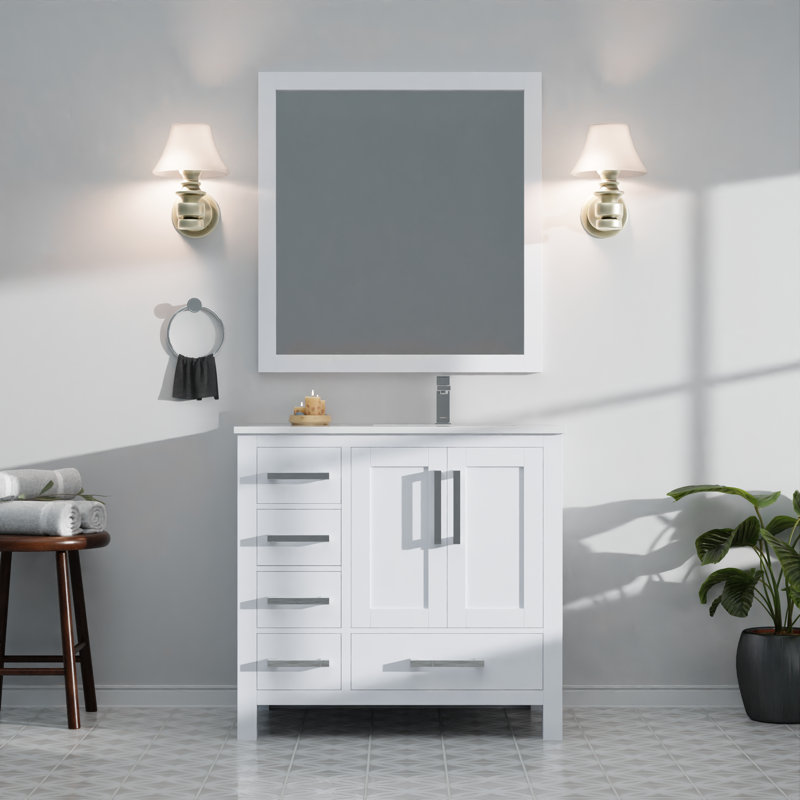 Jacques 36" Single Bathroom Vanity Set, White, White Cultured Marble