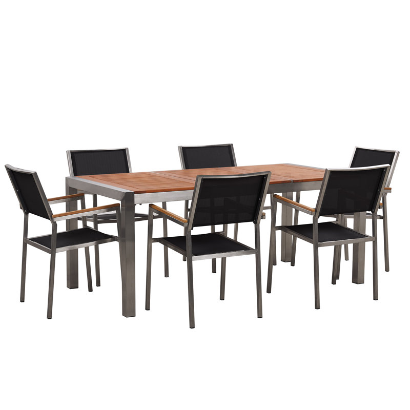 Lothen 6 - Person Teak Patio Dining Set with Rectangular Table , Cushions Included, Black