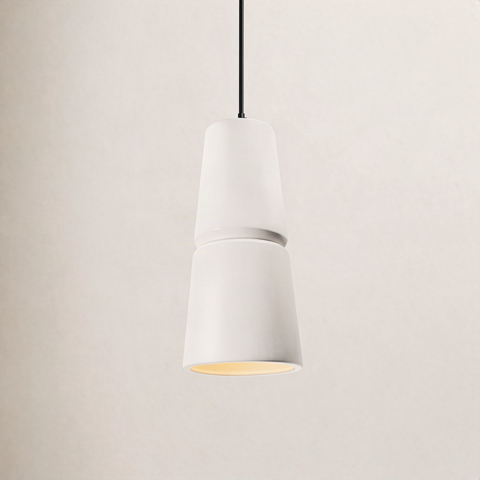 Logan Dimmable Cone Single Light Pendant, 18" H x 8" W x 8" D, Gloss White, Matte Black