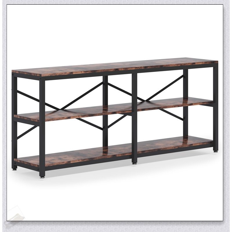 70.9 Inch Extra Long Console Table With Storage Shelves, 3-Tier Industrial Sofa Table Behind Couch, Modern Entryway Table With X-Frame Metal Design