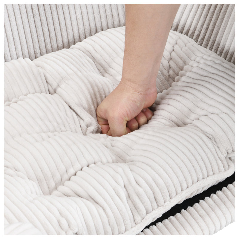 Structure de lit pour chien en velours côtelé surélevé pour petits chiens - Canapé moderne avec pieds en bois d'hévéa et coussin de soutien en mousse, beige