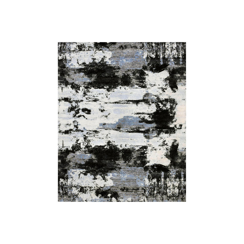 Tapis oriental rectangulaire noir en laine noué à la main 7 pi 10 po x 9 pi 10 po - MOA10275178