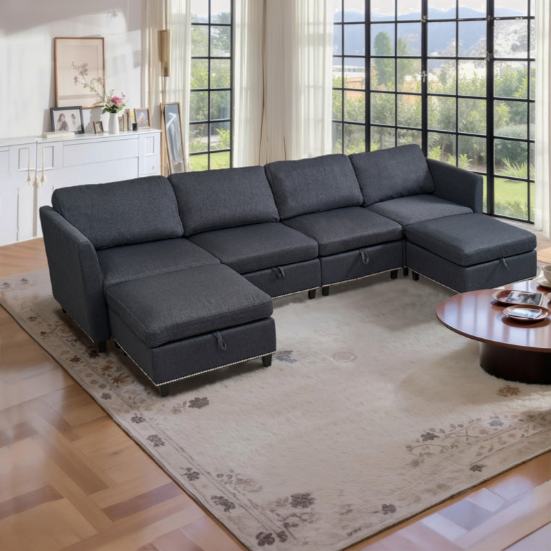 Canapé modulaire convertible avec siège de rangement, Noir