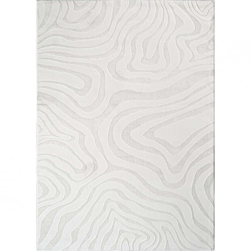 Tapis luxueux au design abstrait crème, Rectangle 5 pi 3 po x 7 pi 7 po