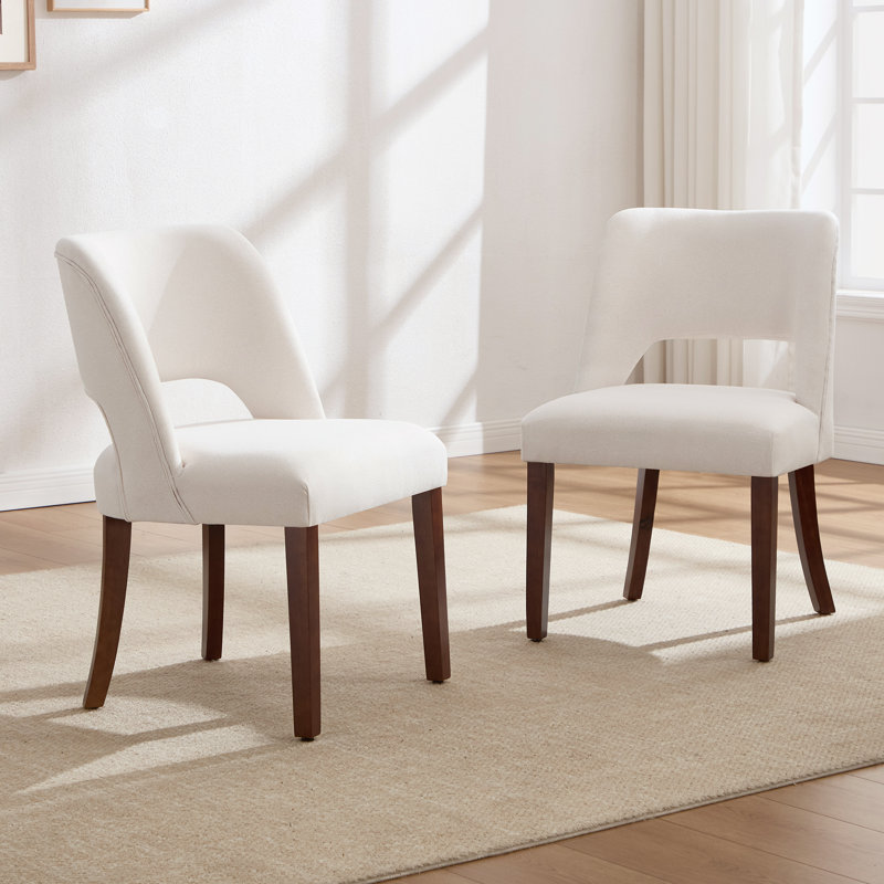 Upholstered Solid Wood Dining Side Chair, Beige