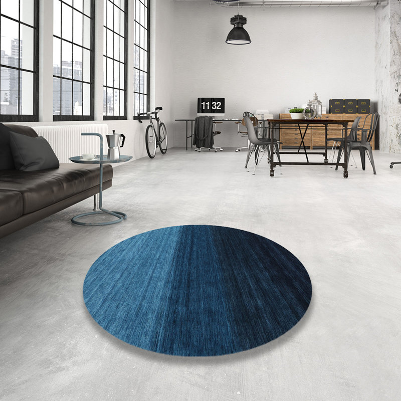 Tapis contemporain noir / bleu, Rond 7 pi