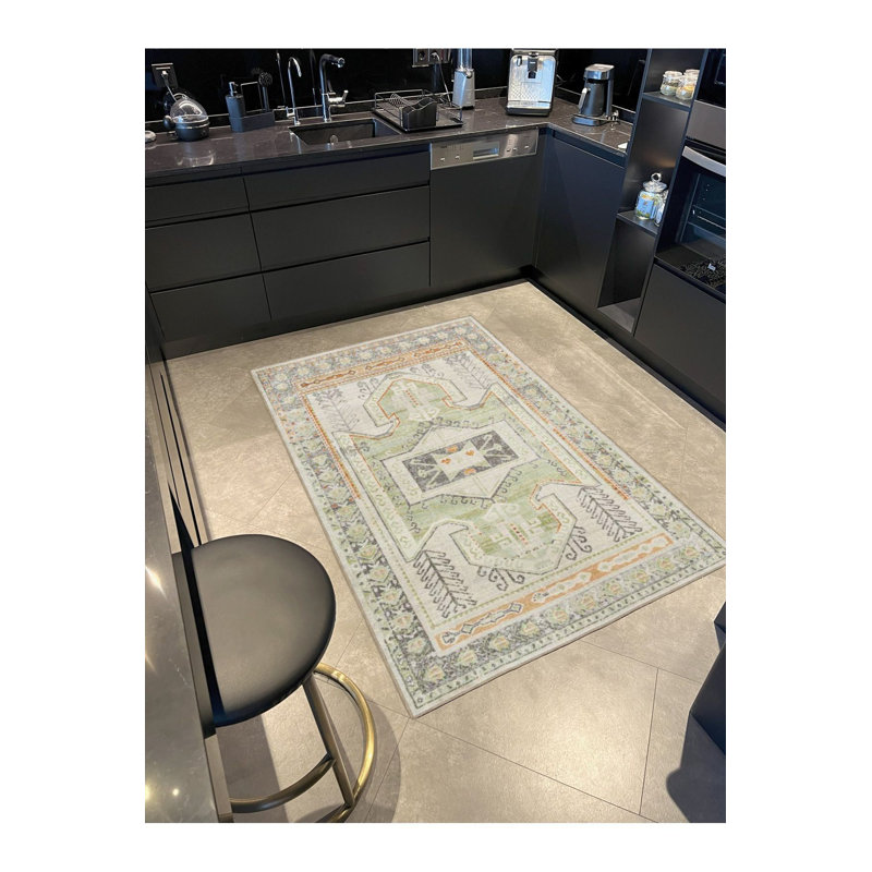 Tapis lavable moderne à motifs et base tissée brun, Sous-tapis rectangulaire 4 pi 7 po x 6 pi 7 po inc