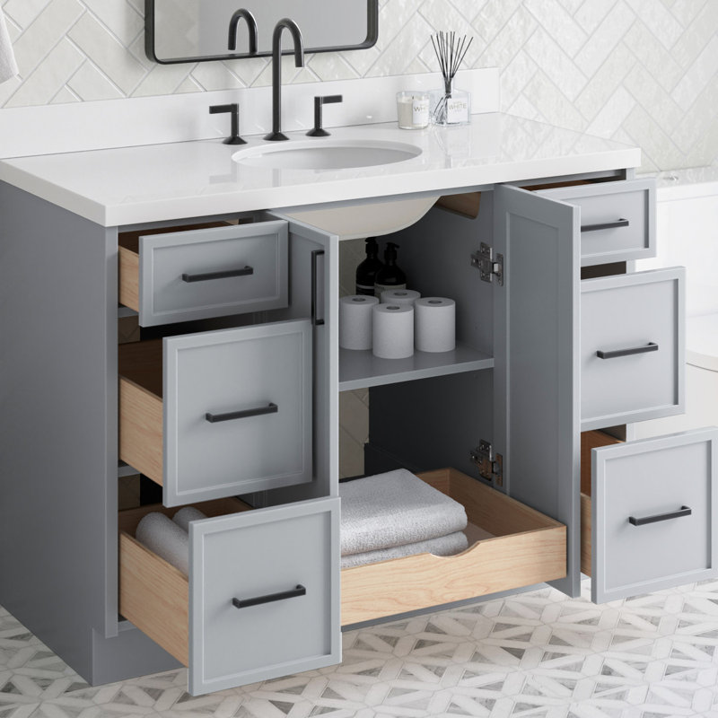 ARIEL Kelly 49 Single Sink Bathroom Vanity with Pure Quartz Top, Gray