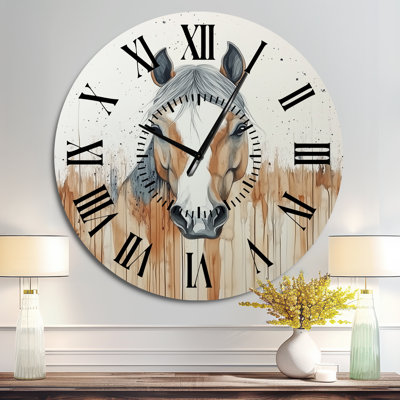 Quiet Strength Horse Portrait - Nature Silent Round Metal Wall Clock