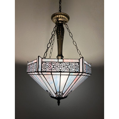 Spuyten Tiffany Pendant Lights Ceiling Light White Stained Glass Hexagon LED Bulbs Included 16"W*16"D*60"H