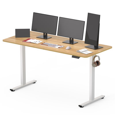 63'' Electric Height Adjustable Standing Desk With Splice Top, Maple