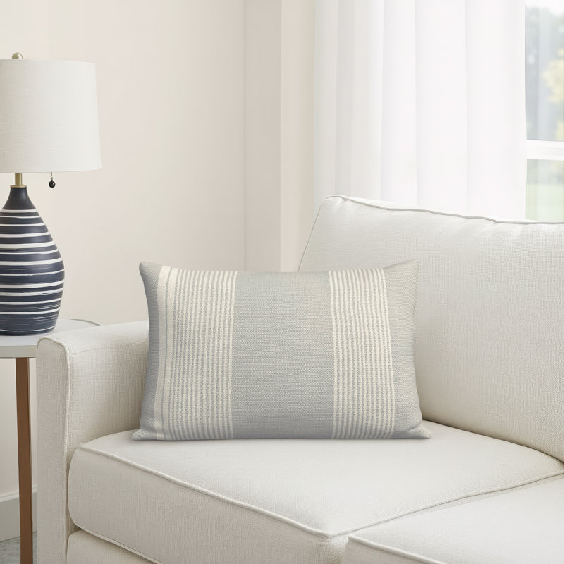 Samsa Striped PET Yarn Outdoor Throw Pillow, Gray/Ivory, Polyfill