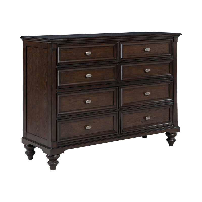 Ensemble de lit très grand 5 pièces Meon, chêne foncé classique, commode Meon, Très grand californien
