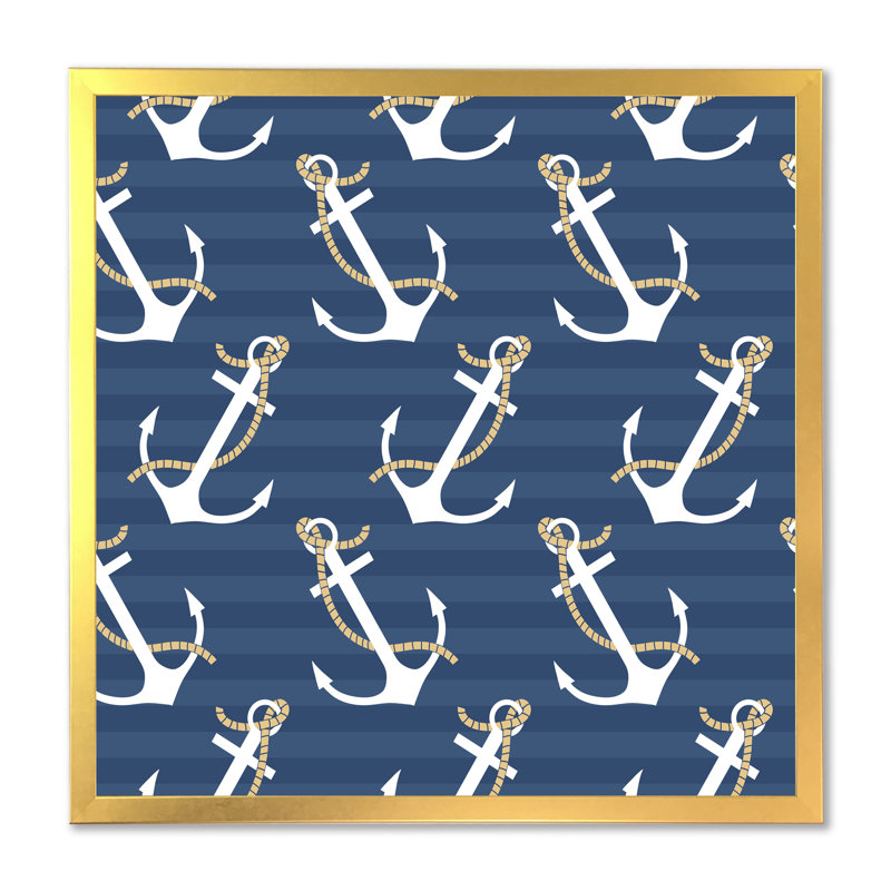 Motif d'ancres - peinture, H 16 po x l 16 po, Cadre photo doré