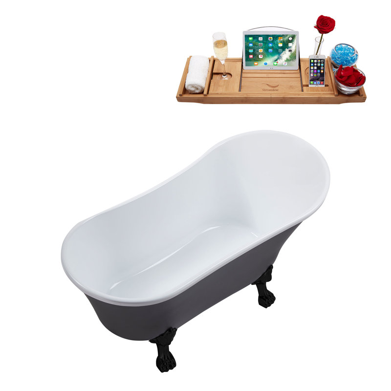 1399.5mm x 680.7mm Freestanding Soaking Acrylic Bathtub, Matte Black, Brushed Nickel