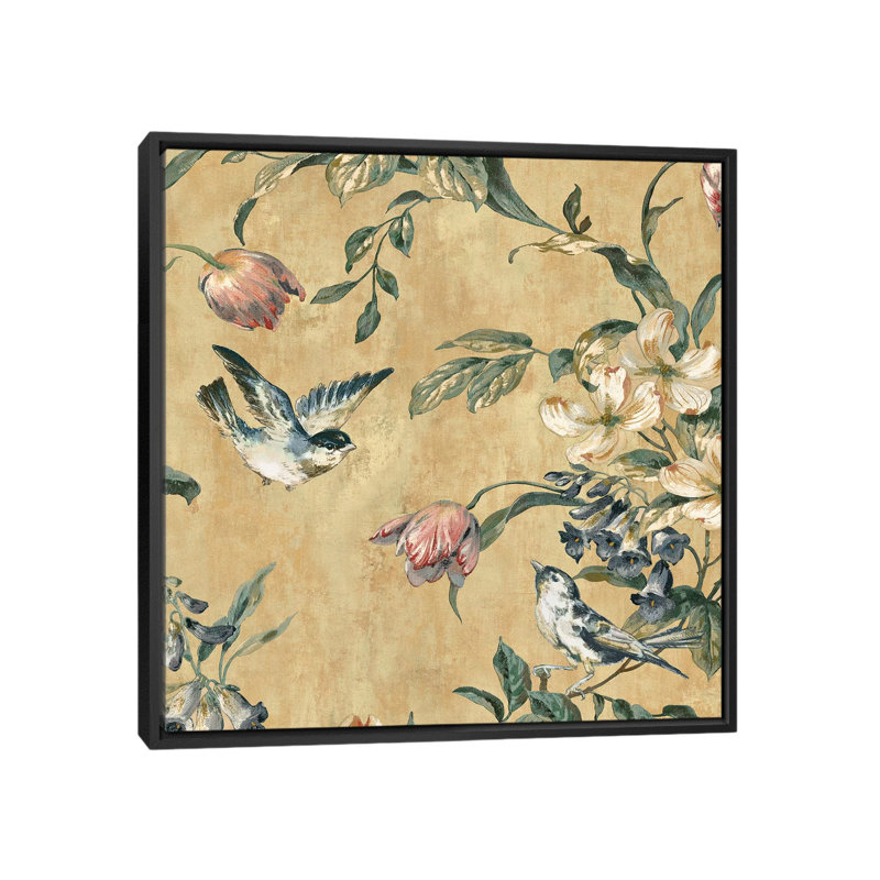" Birdland I " by Reneé Campbell, 18" H x 18" W x 1.5" D, Black Framed Canvas, No Matte