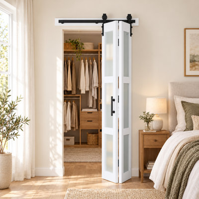 Porte de grange pliante en verre à double porte pliante 28 po x 84 po (14 x 2 po) avec porte et quincaillerie et poignée S&Z