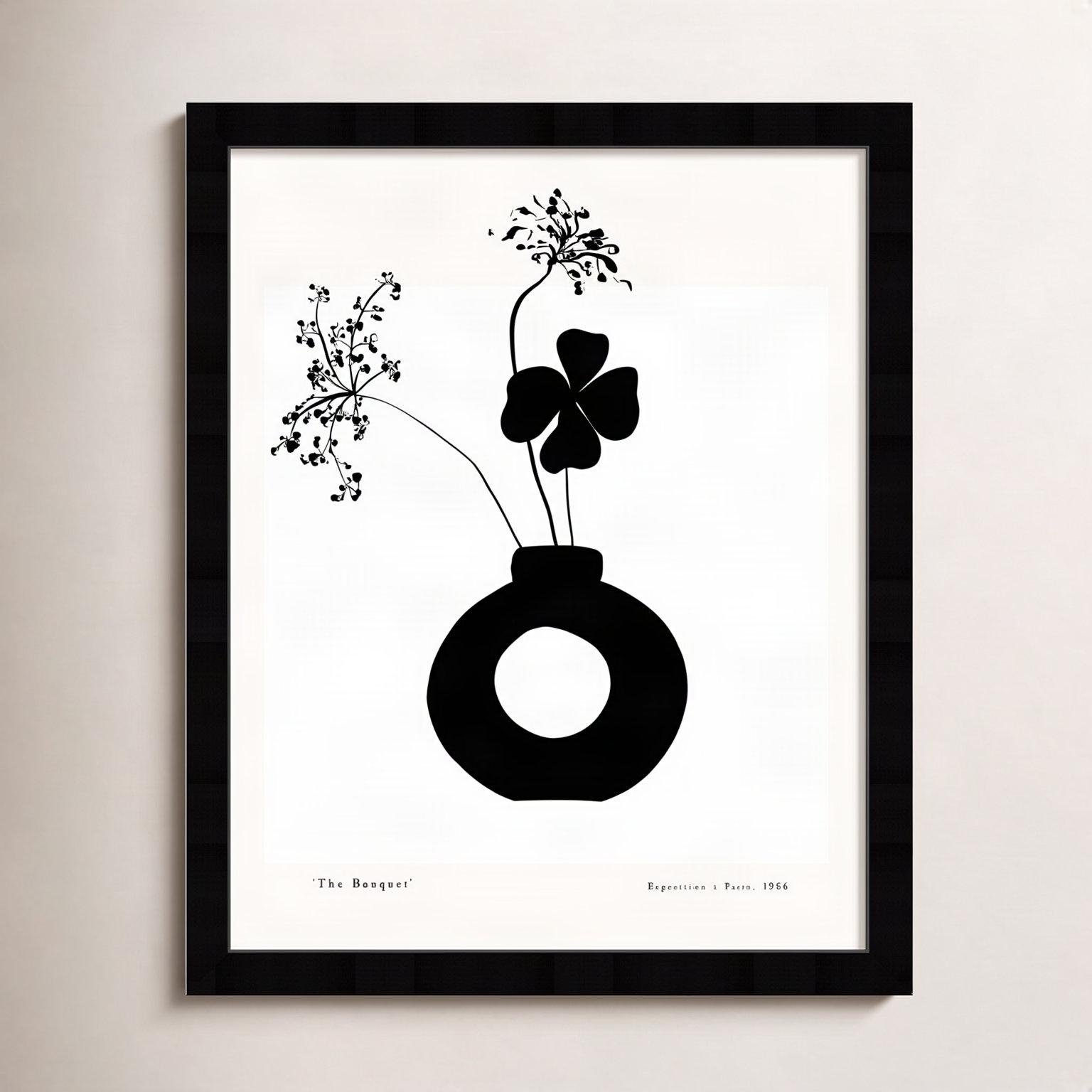 Black and White Flower in a Vase Print, 32" H x 26" W, Black