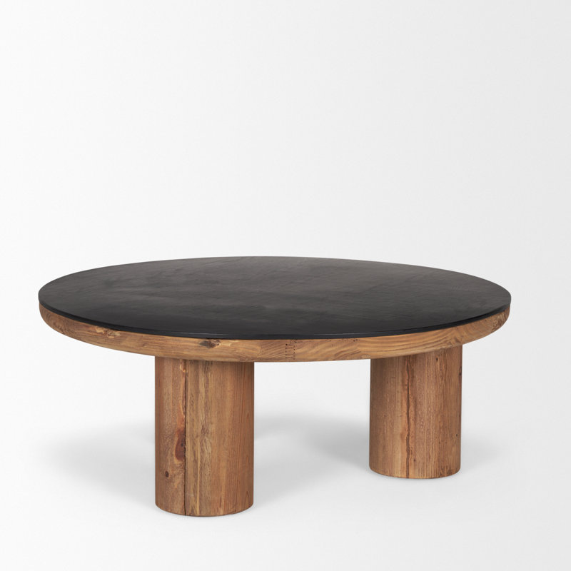 Table basse Judie en bois naturel avec plateau rond en chêne noir